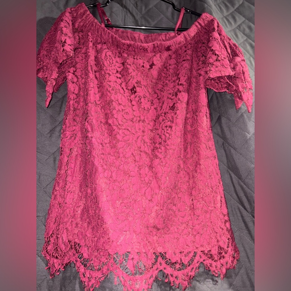 No Boundaries Pink Lace Off-Shoulder Blouse #1533